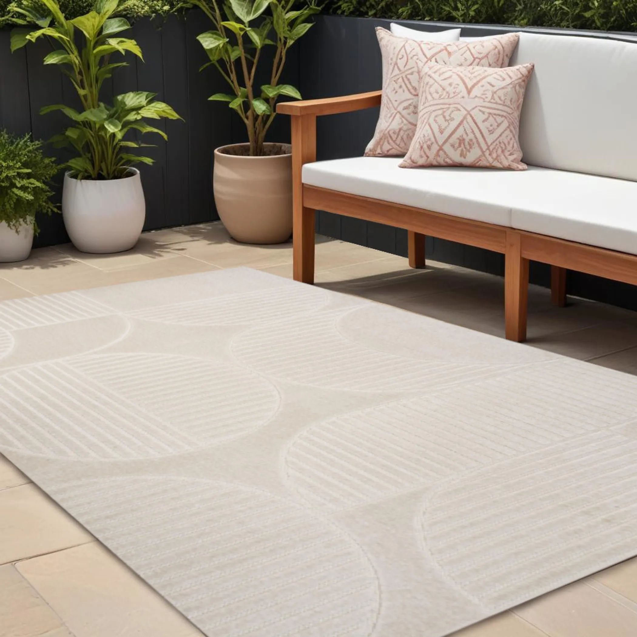 Thảm trải sàn trong nhà ngoài trời họa tiết sọc màu ngà kem 3,7m x 4,6m