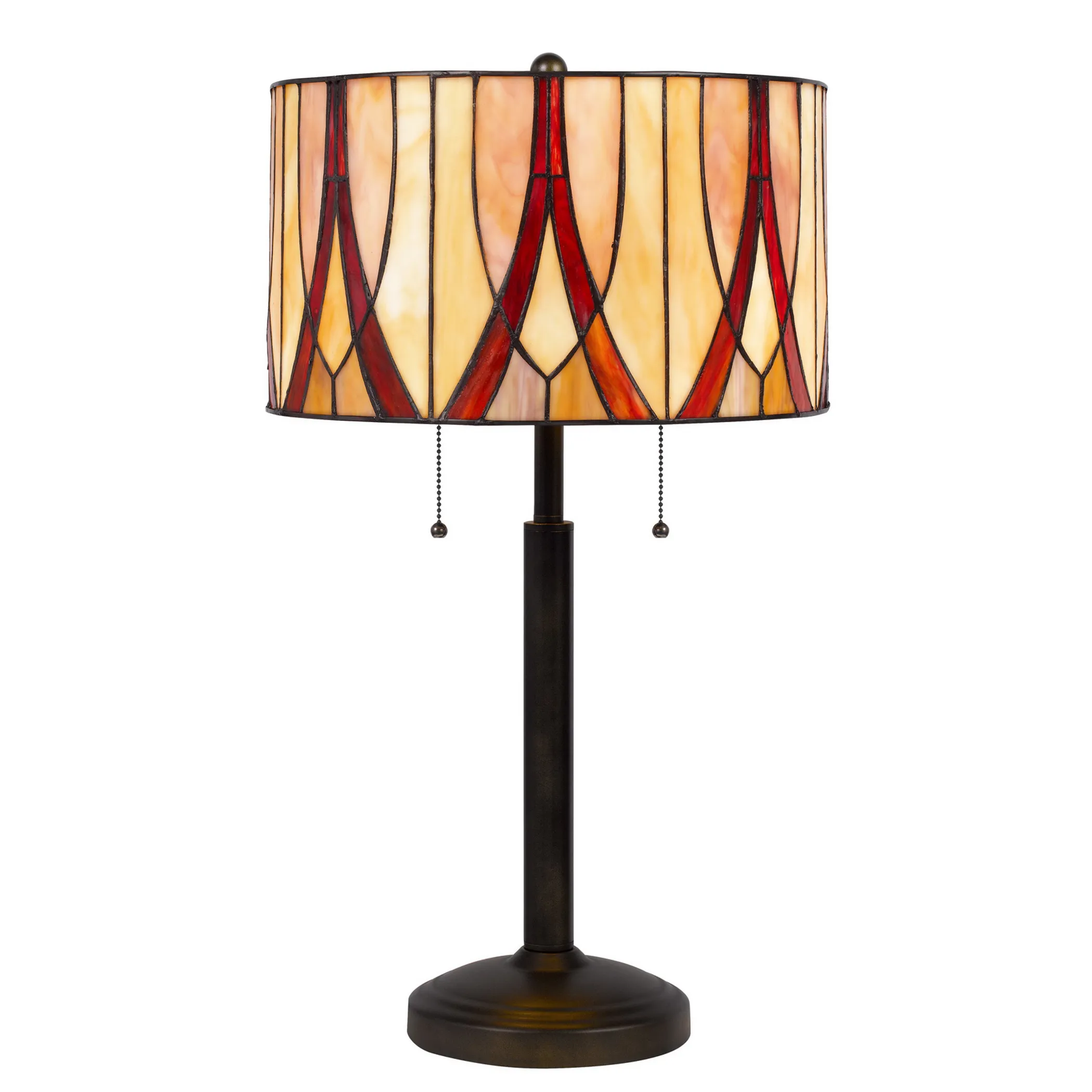 Đèn bàn 2 bóng kim loại màu đồng 61cm chụp trống màu đỏ và ngà - Ảnh 2