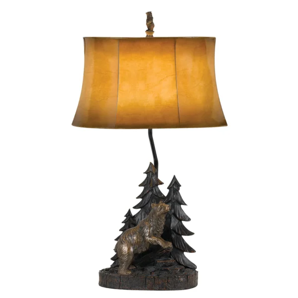 Đèn bàn tượng gấu trong rừng màu đồng 74cm chụp chuông màu nâu