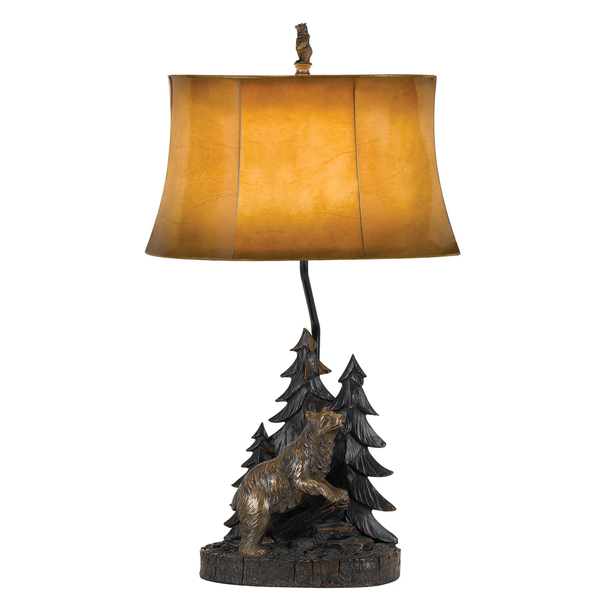 Đèn bàn tượng gấu trong rừng màu đồng 74cm chụp chuông màu nâu