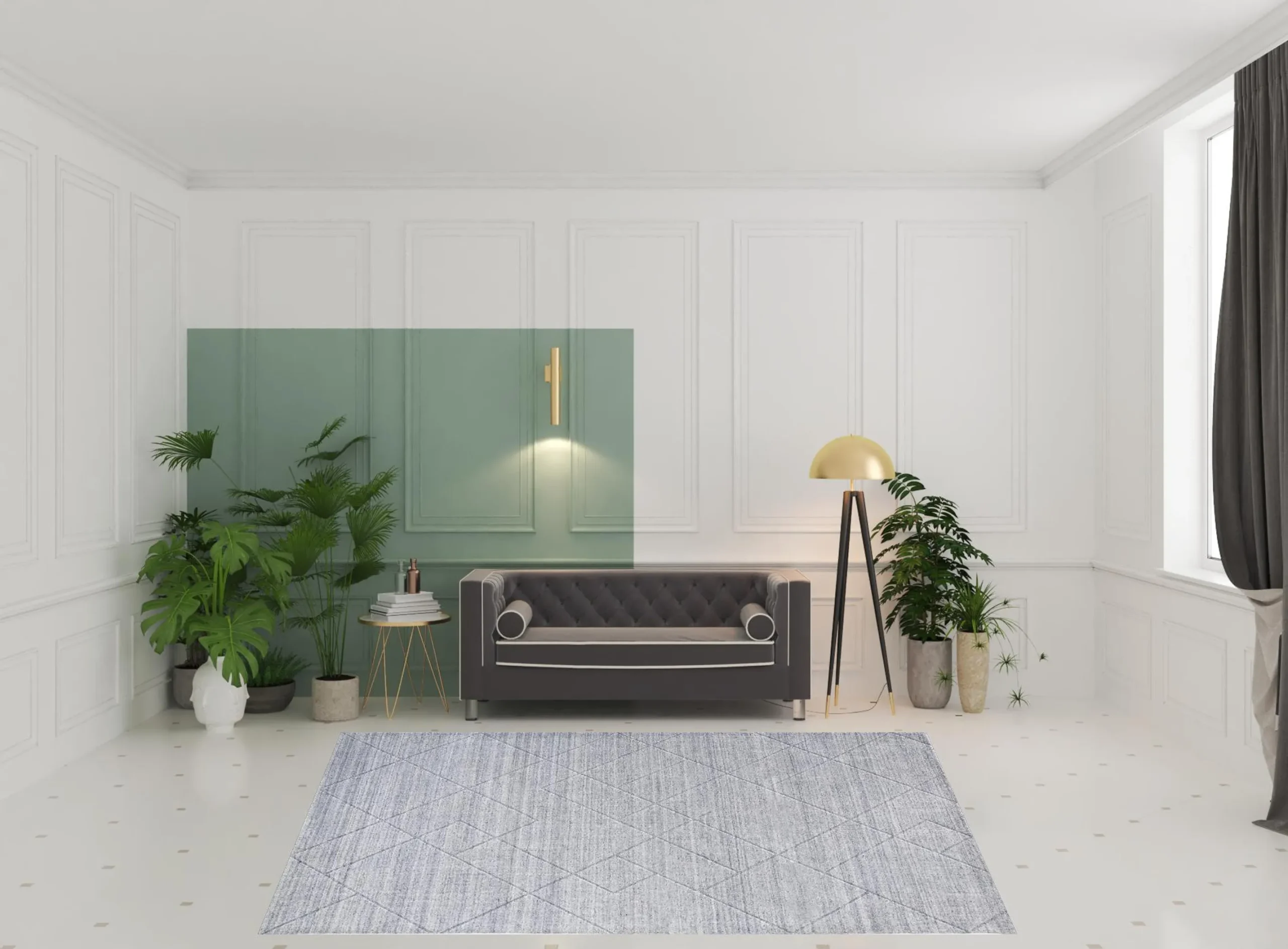 Thảm trải sàn dệt tay 2,4m x 3m kẻ sọc xám bạc - Ảnh 2