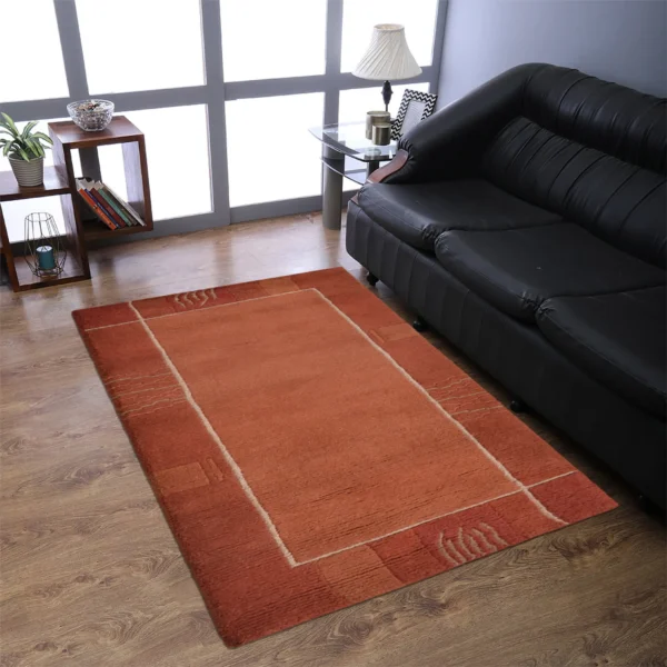 Thảm len Tibbati dệt thắt tay Rugsotic Carpets phong cách đương đại màu cam đậm