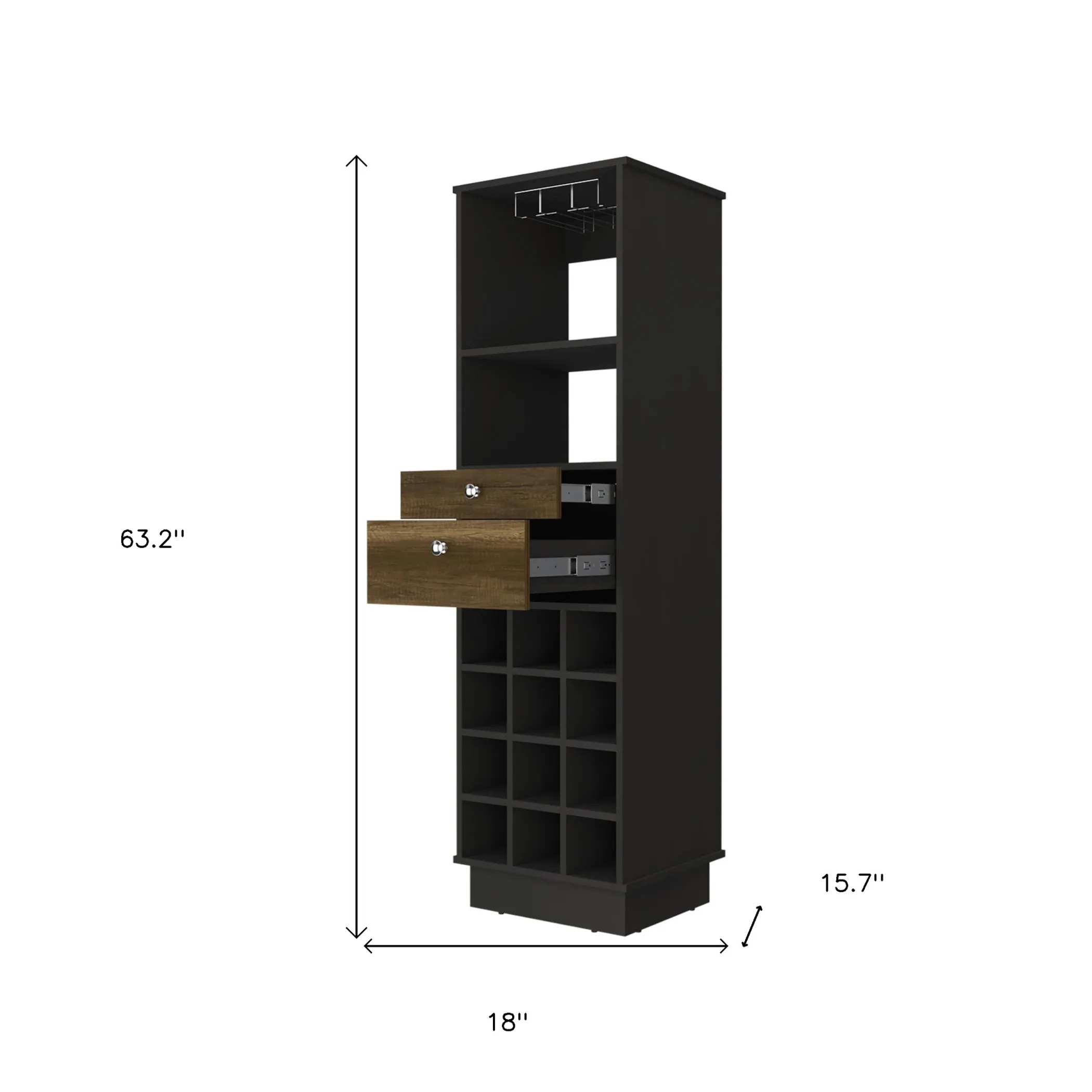 Tủ rượu màu đen 46cm có hai ngăn kéo - Ảnh 6