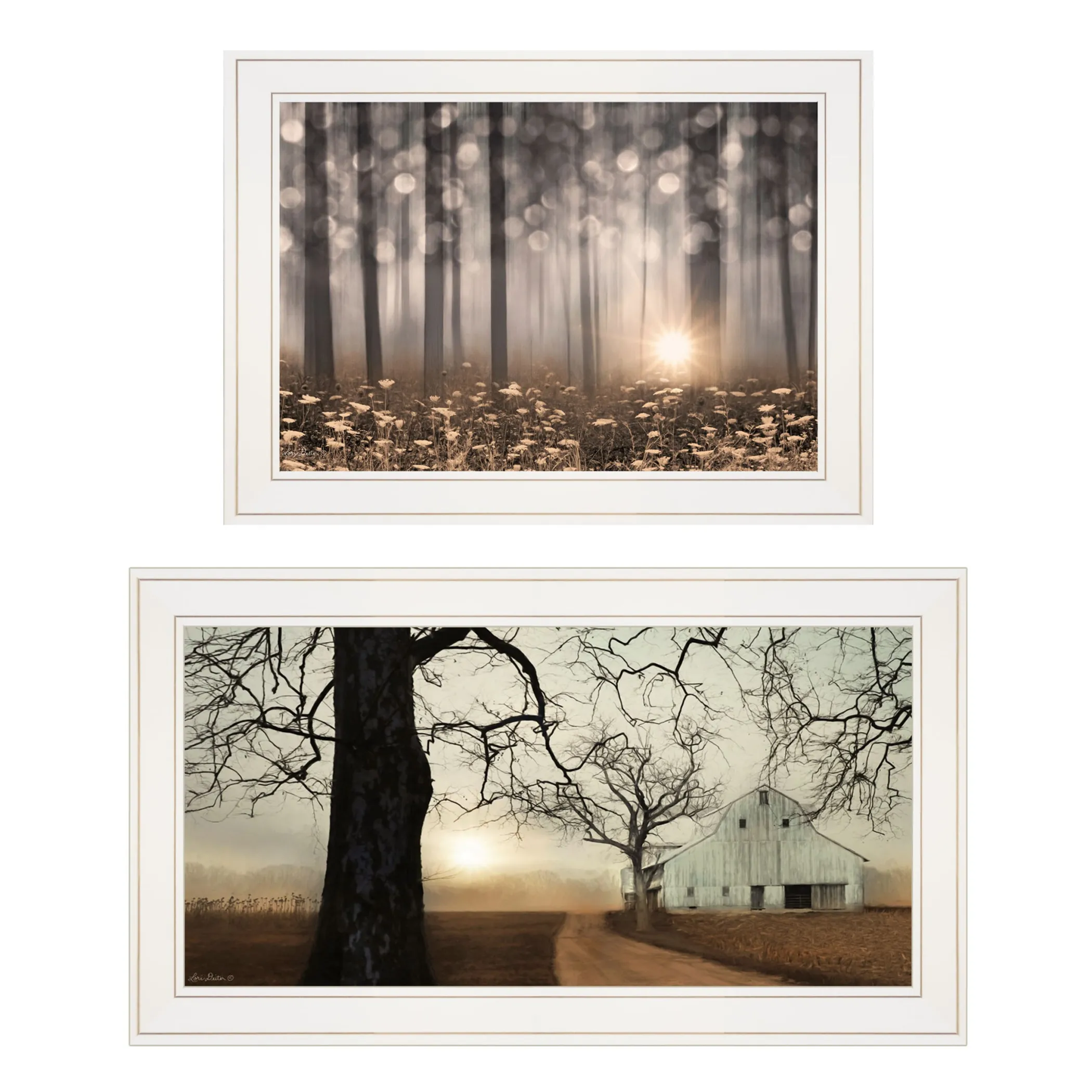 Bộ 2 tranh in treo tường khung trắng Enchanted Sunrise 1 - Ảnh 2