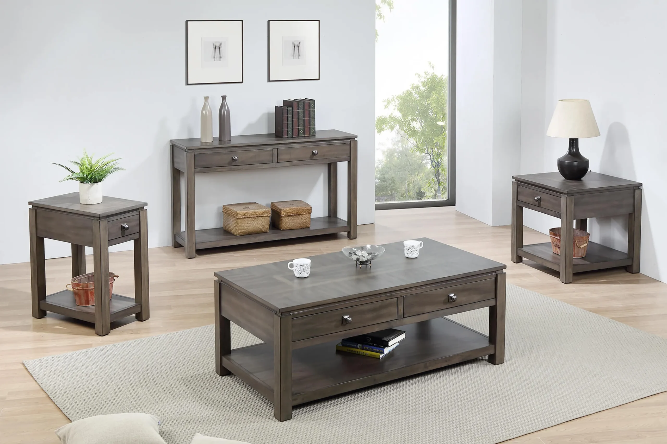 Bàn góc Sunset Trading Shades of Gray có ngăn kéo và kệ - Ảnh 3