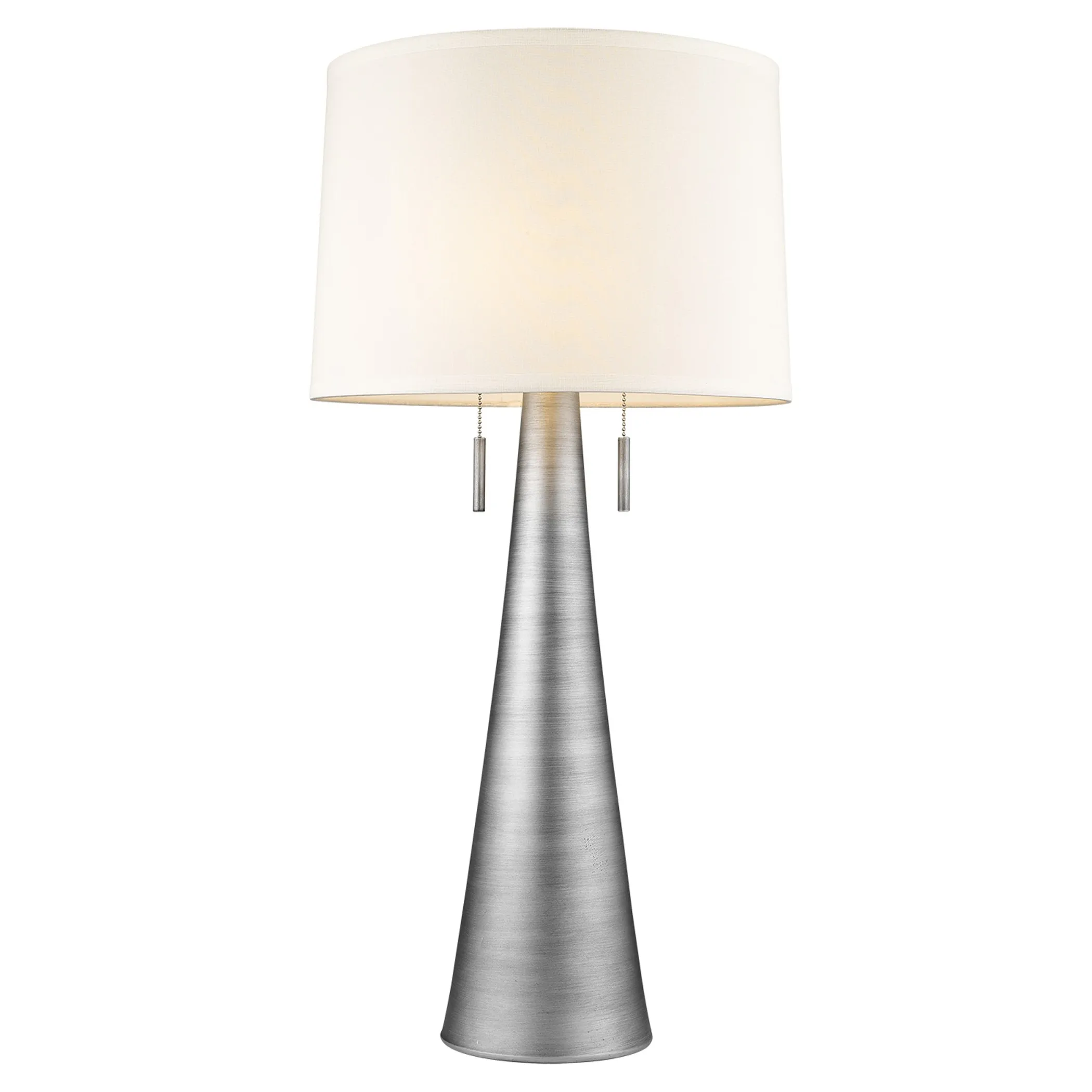 Đèn bàn 2 bóng kim loại màu bạc 86cm chụp hình thang màu trắng - Ảnh 2