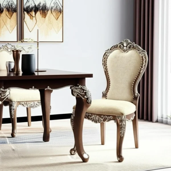 Bộ 2 ghế ăn bọc vải chenille khung gỗ tự nhiên