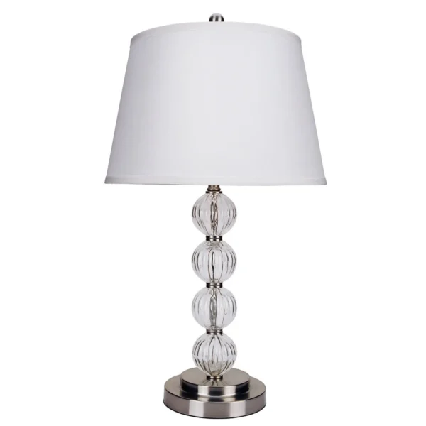 Đèn bàn kim loại màu bạc chụp vải trắng dáng loe 74cm