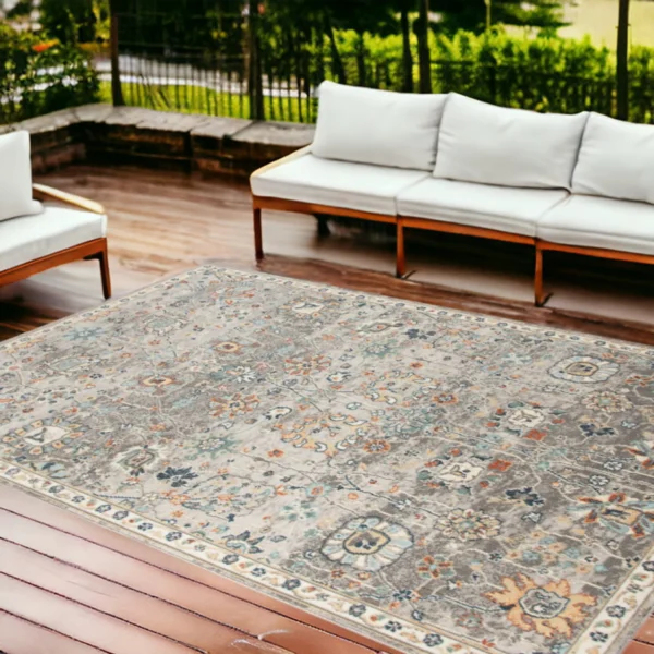 Thảm trải sàn chống bẩn 2,7m x 3,7m họa tiết hoa màu xanh dương và cam