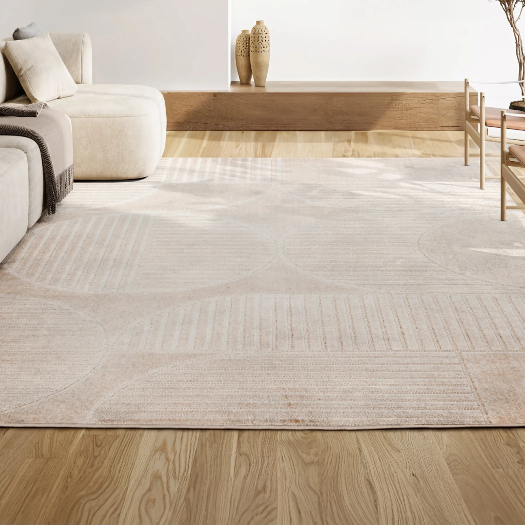 Thảm trải sàn trong nhà ngoài trời họa tiết sọc màu ngà kem 3,7m x 4,6m - Ảnh 6