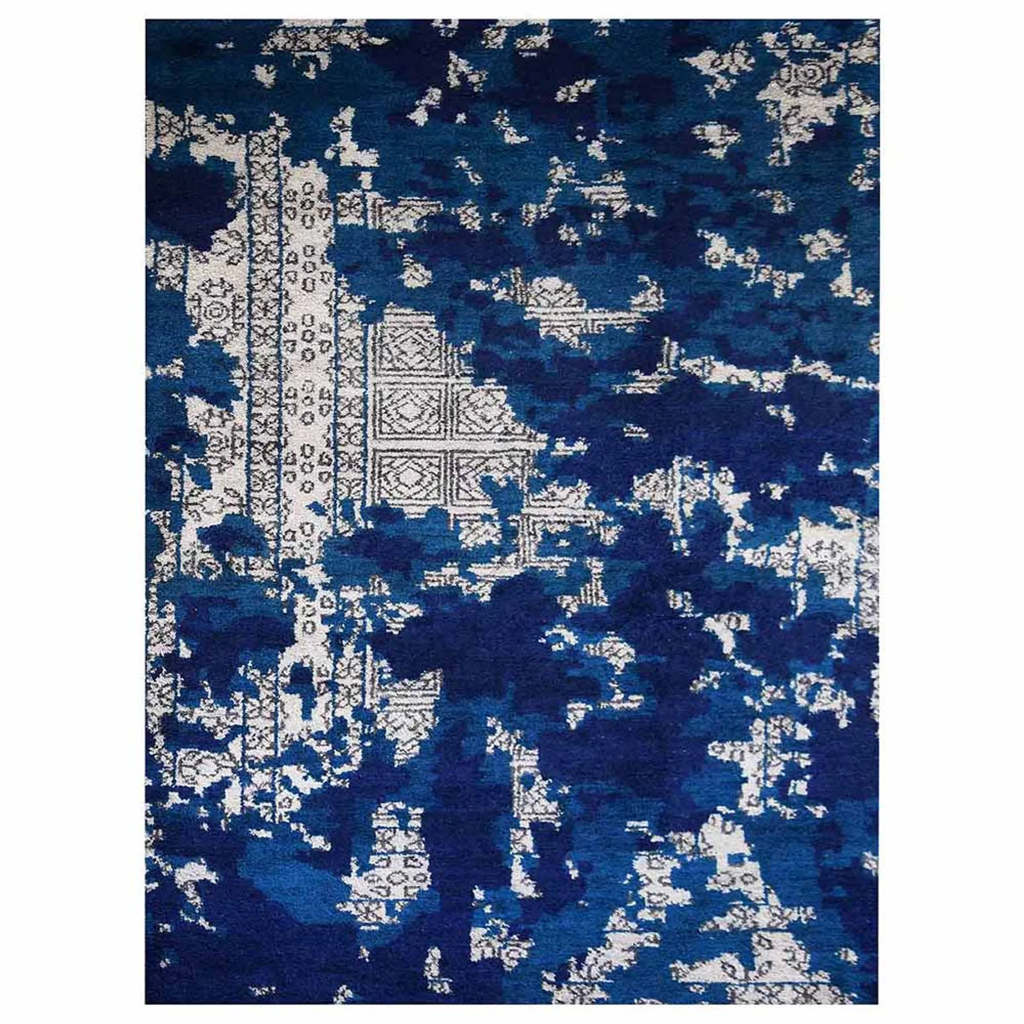 Thảm lụa dệt thắt tay Rugsotic Carpets họa tiết trừu tượng xanh be - Ảnh 2