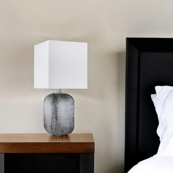Đèn bàn gốm màu xanh và xám 63,5cm chụp vuông màu trắng
