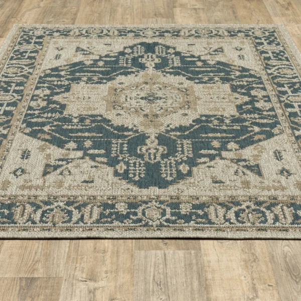 Thảm trải sàn chống bẩn 2,4m x 3m họa tiết thổ cẩm phương Đông màu xám