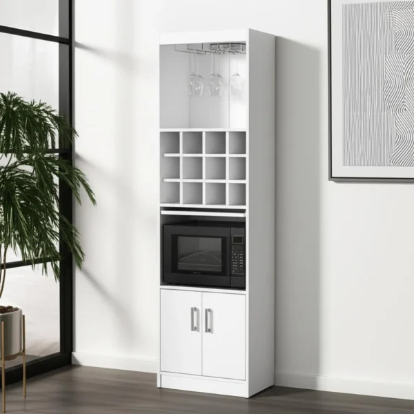 Tủ quầy bar gỗ trắng cao 180cm hai cánh
