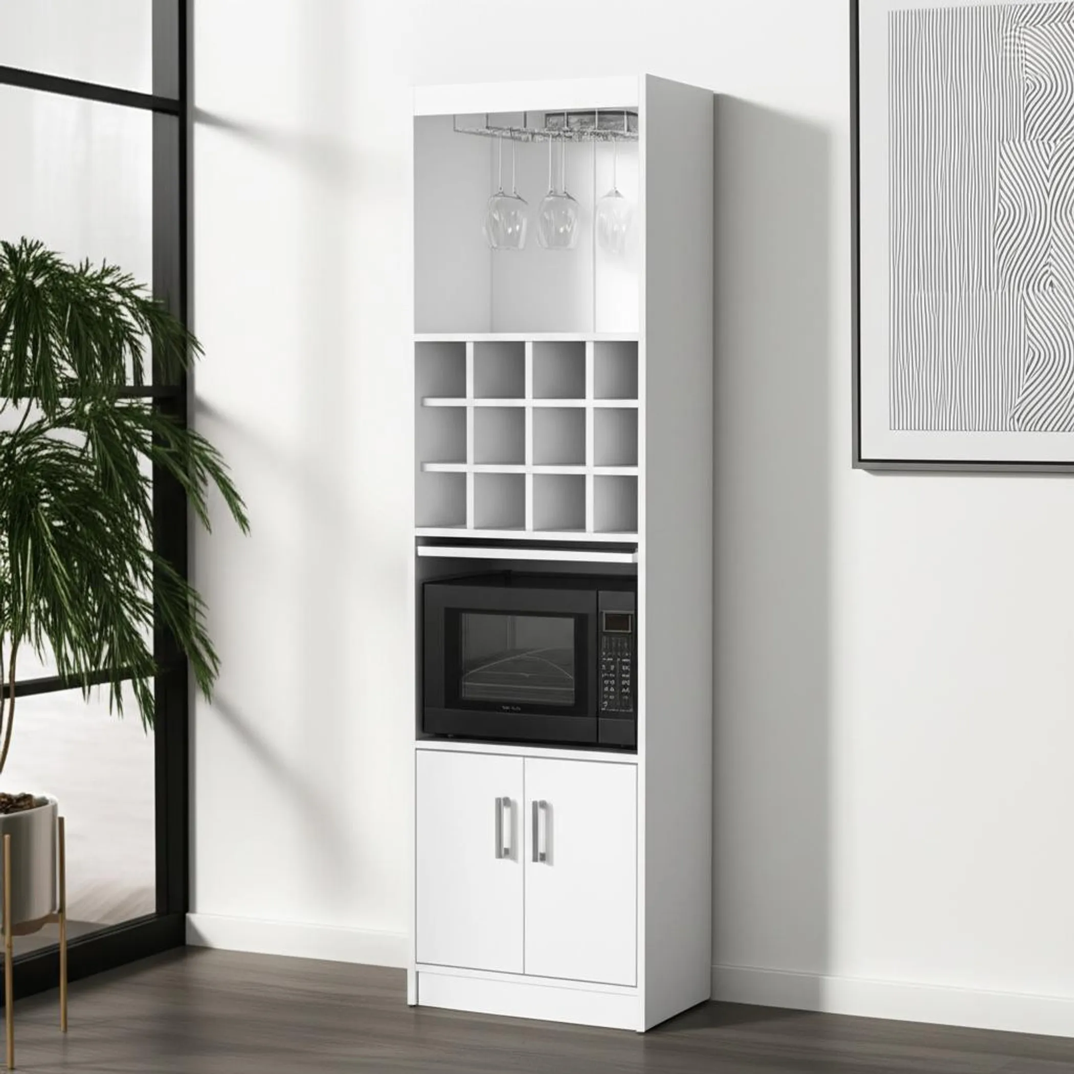 Tủ quầy bar gỗ trắng cao 180cm hai cánh