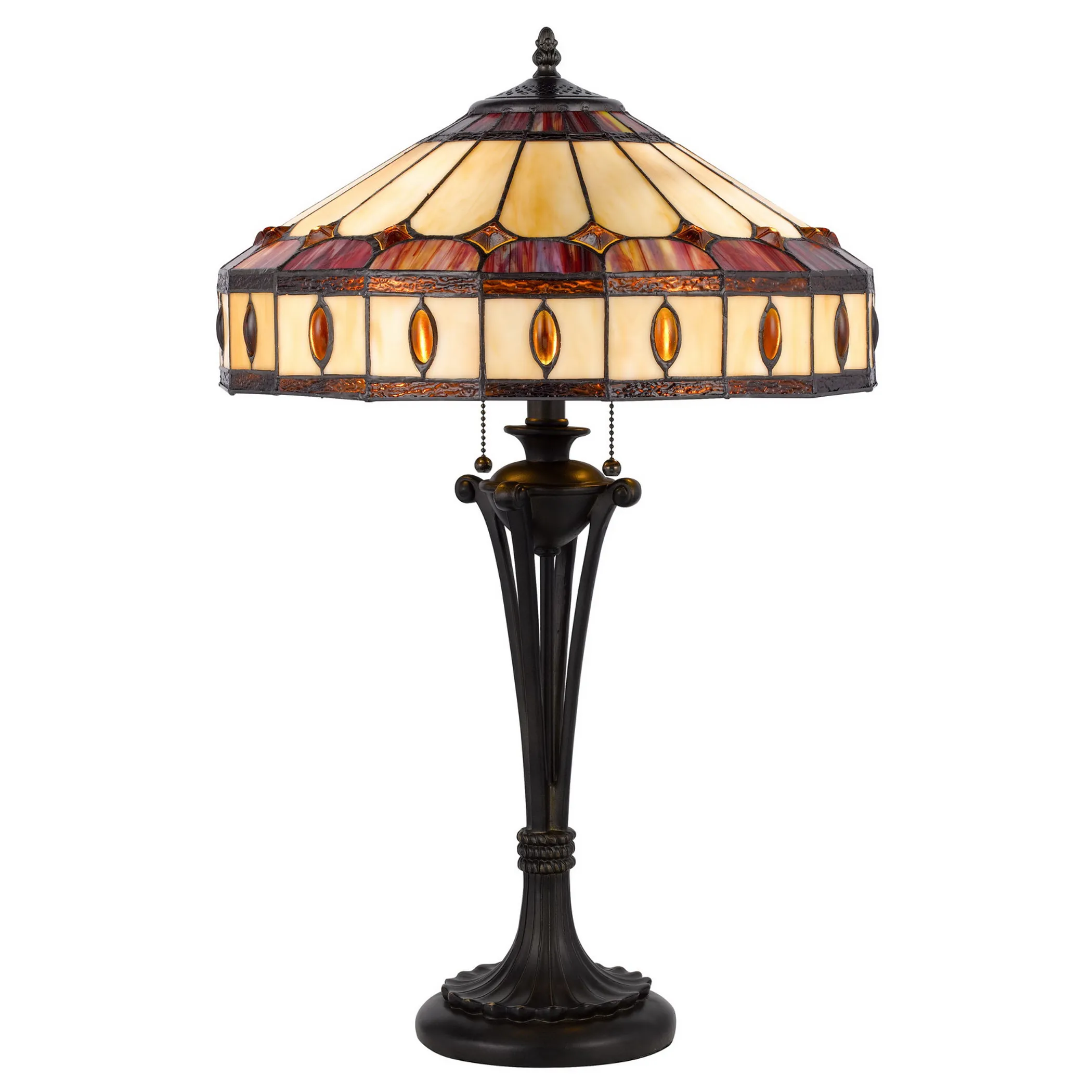 Đèn bàn kiểu chân nến 2 bóng 66cm kim loại đen chụp vòm kem ngà và đỏ - Ảnh 3