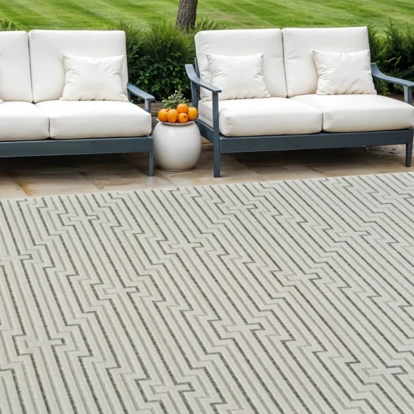 Thảm trải sàn 1,8m x 2,7m họa tiết hình học phong cách cũ kỹ màu kem và be