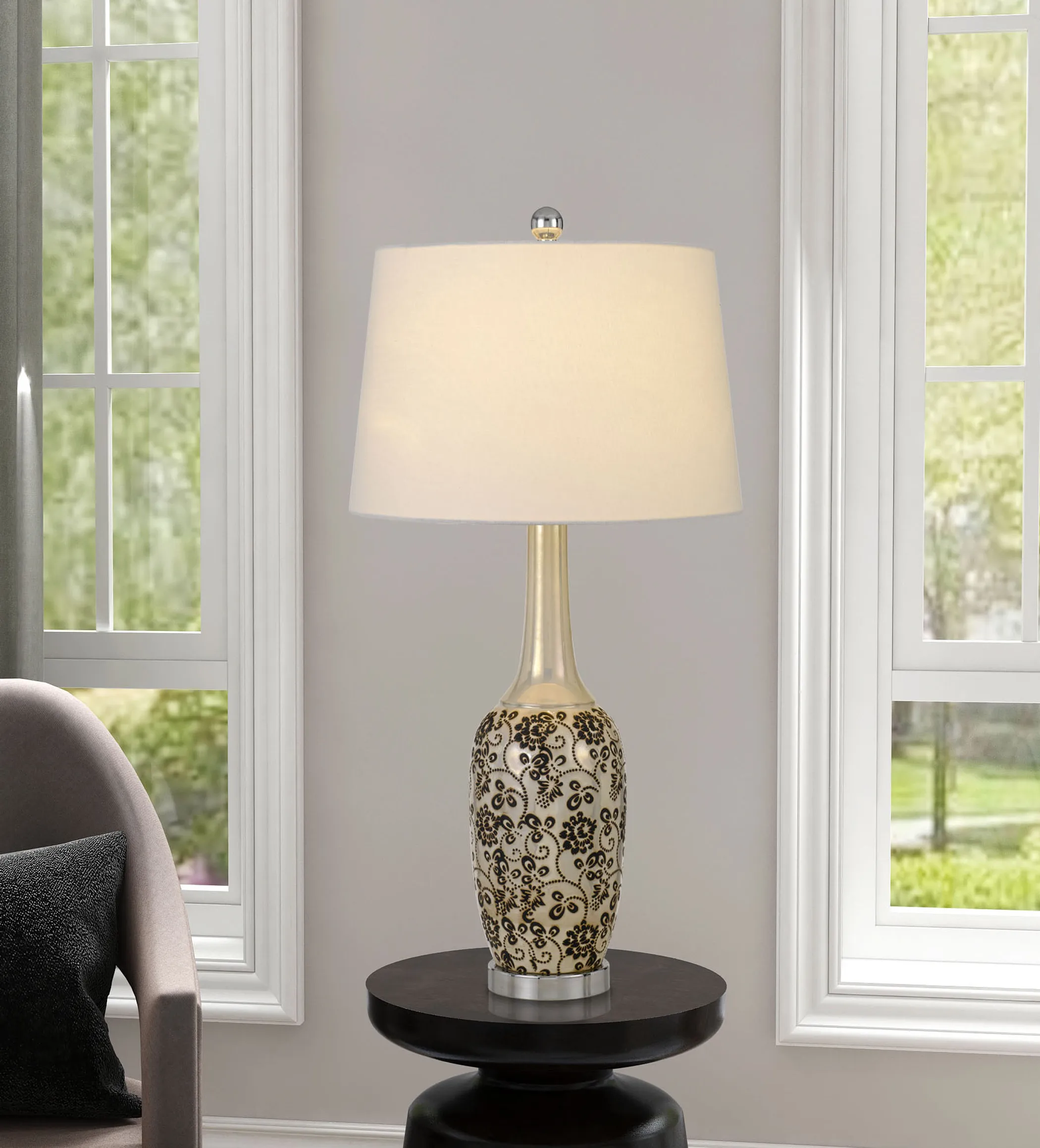 Bộ 2 đèn ngủ đầu giường 2 bóng 76cm kim loại bạc chụp cầu trắng - Ảnh 6
