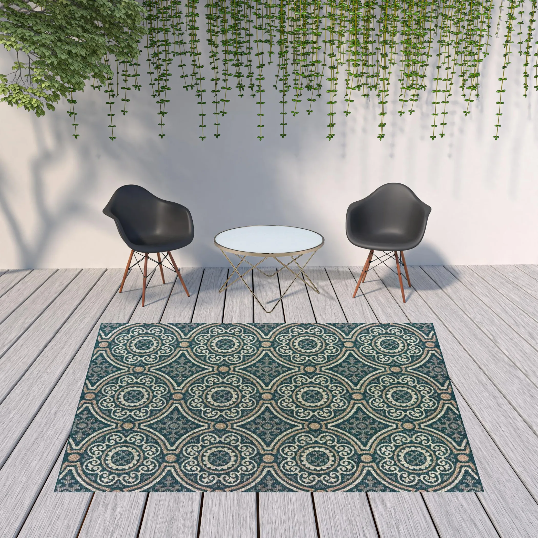 Thảm trải sàn chống bẩn 2,4m x 3m họa tiết hình học màu xanh dương và xám - Ảnh 2