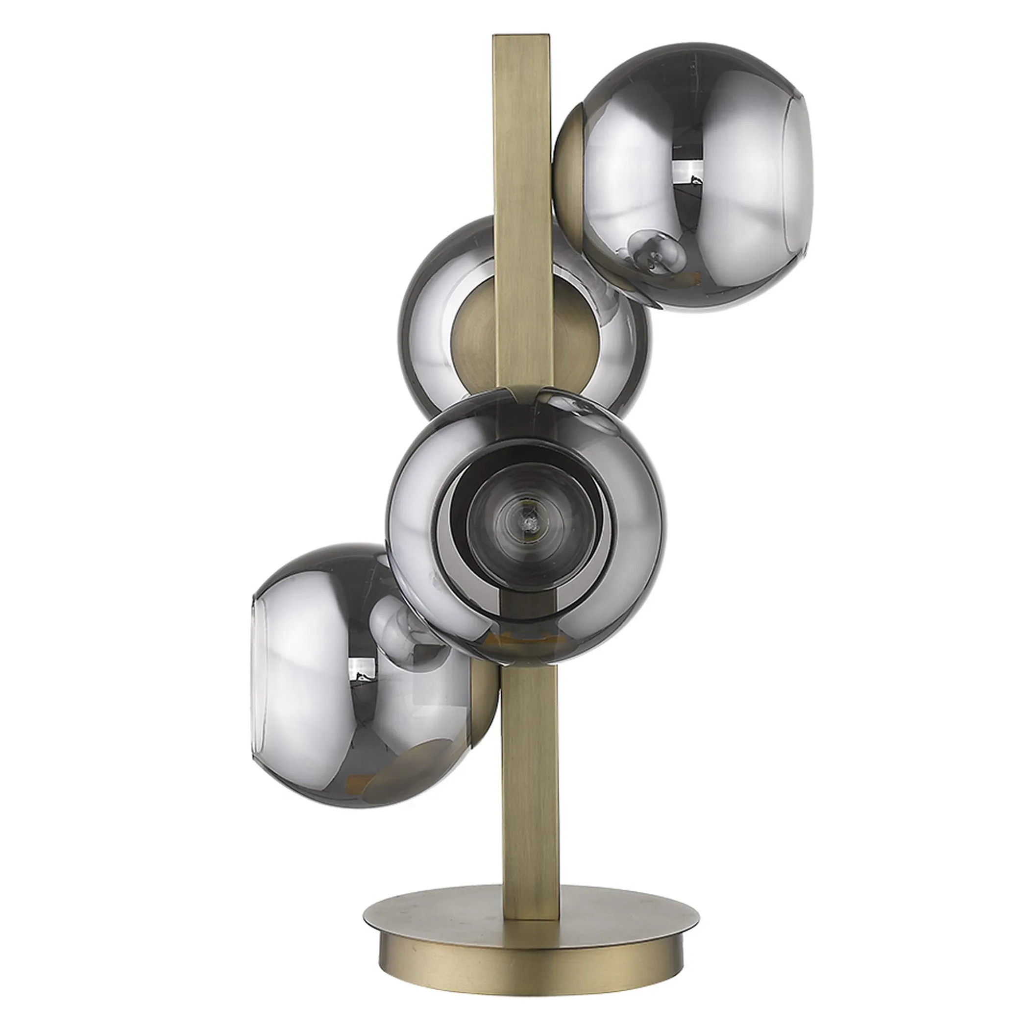 Đèn bàn nghệ thuật 4 bóng kim loại màu đồng thau 61cm chụp cầu ánh bạc - Ảnh 3