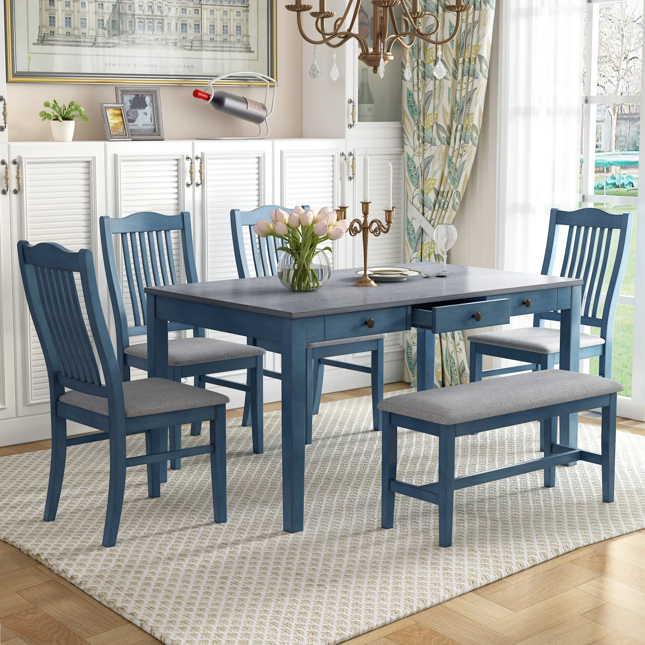 Bộ bàn ăn gỗ 6 món phong cách mid-century - Ảnh 2