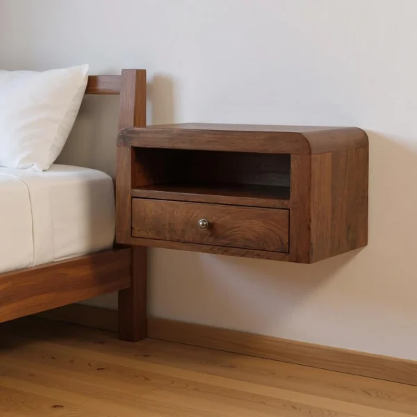 Tủ đầu giường treo tường 1 ngăn kéo gỗ tự nhiên màu hạt dẻ 46cm