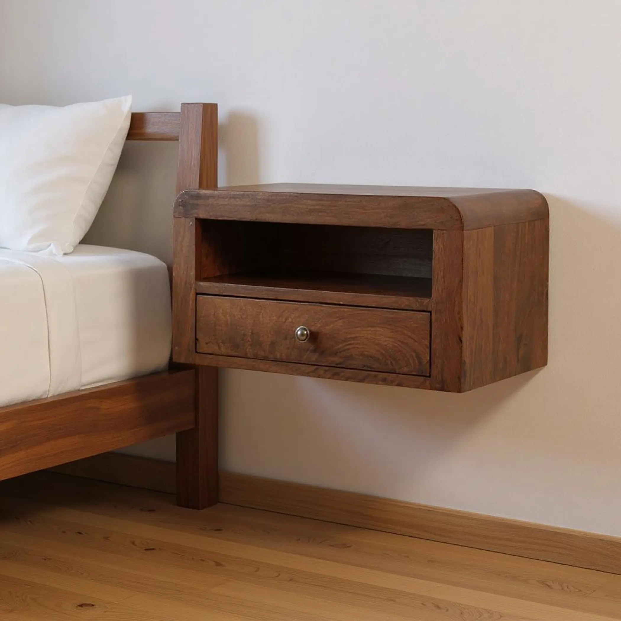 Tủ đầu giường treo tường 1 ngăn kéo gỗ tự nhiên màu hạt dẻ 46cm