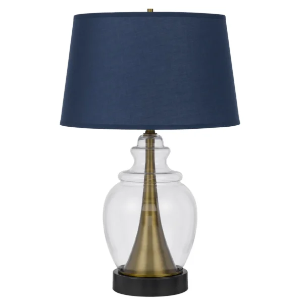 Đèn bàn kim loại đen dáng bình 76cm, chụp hình thang xanh navy