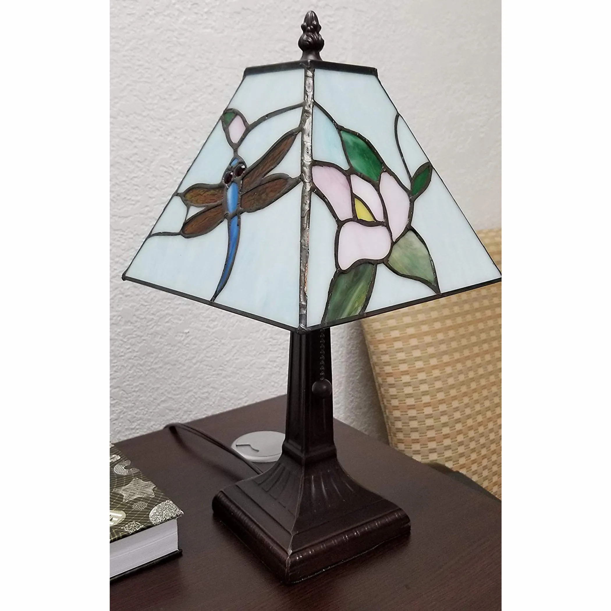 Đèn bàn kiểu chân nến kim loại nâu sẫm 38cm chụp hình thang màu trắng - Ảnh 6