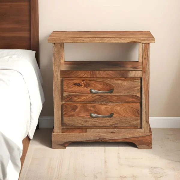 Tủ đầu giường gỗ tự nhiên 69cm hai ngăn kéo màu nâu