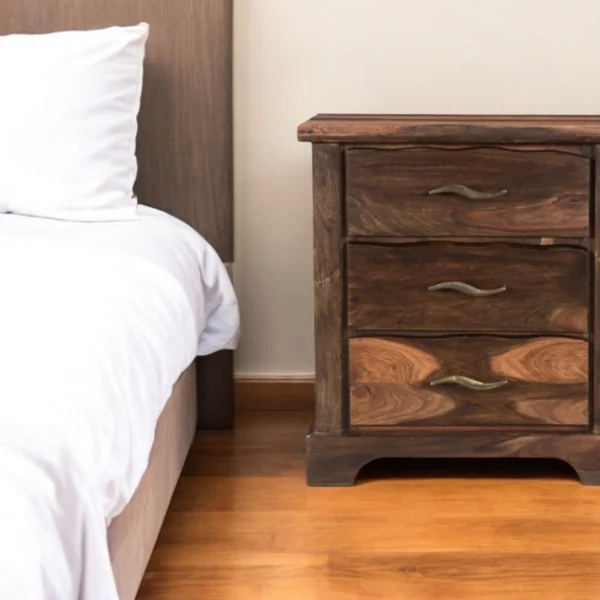 Tủ đầu giường gỗ tự nhiên 3 ngăn kéo màu nâu đậm 69cm
