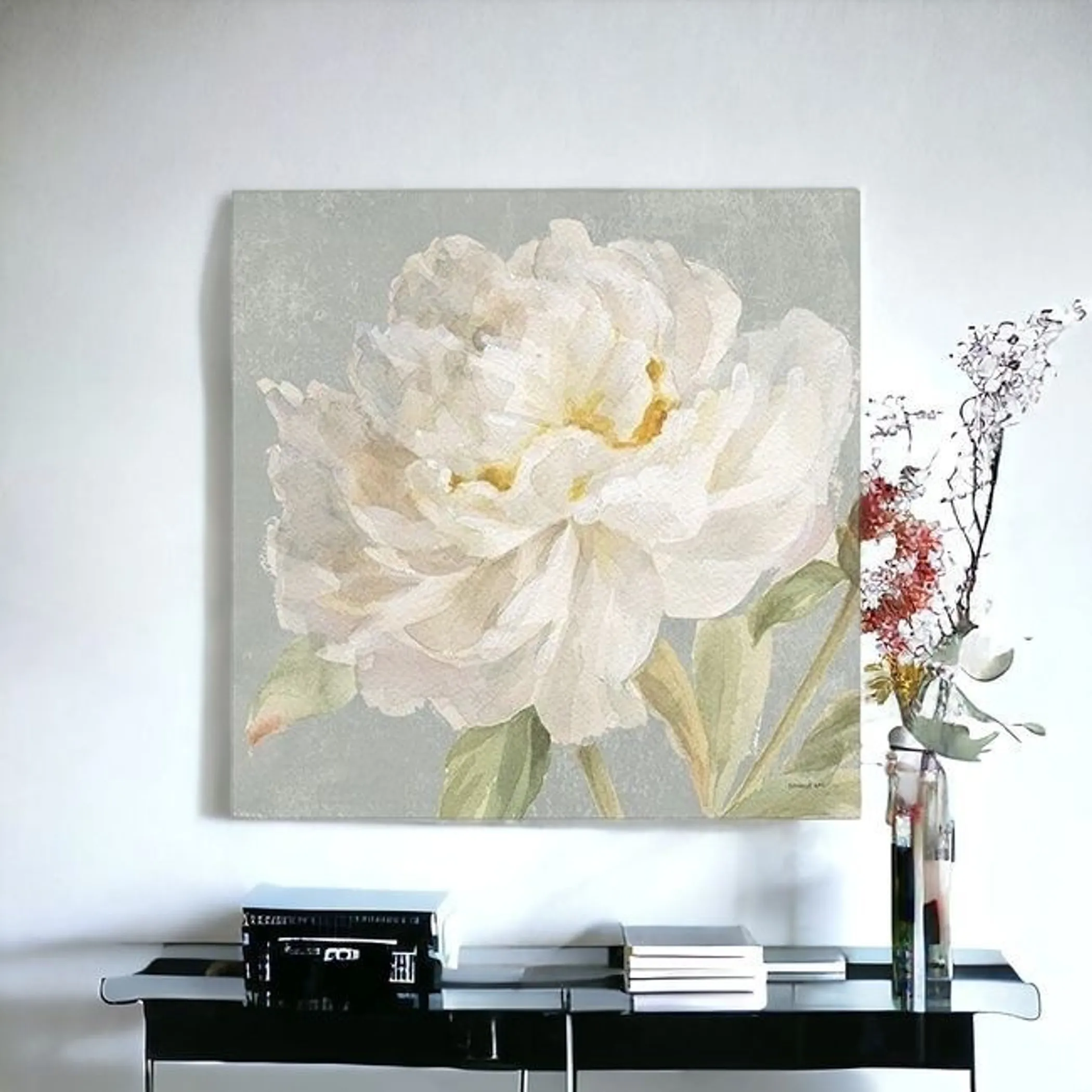 Tranh canvas không khung hoa mẫu đơn trắng thanh khiết - Ảnh 3