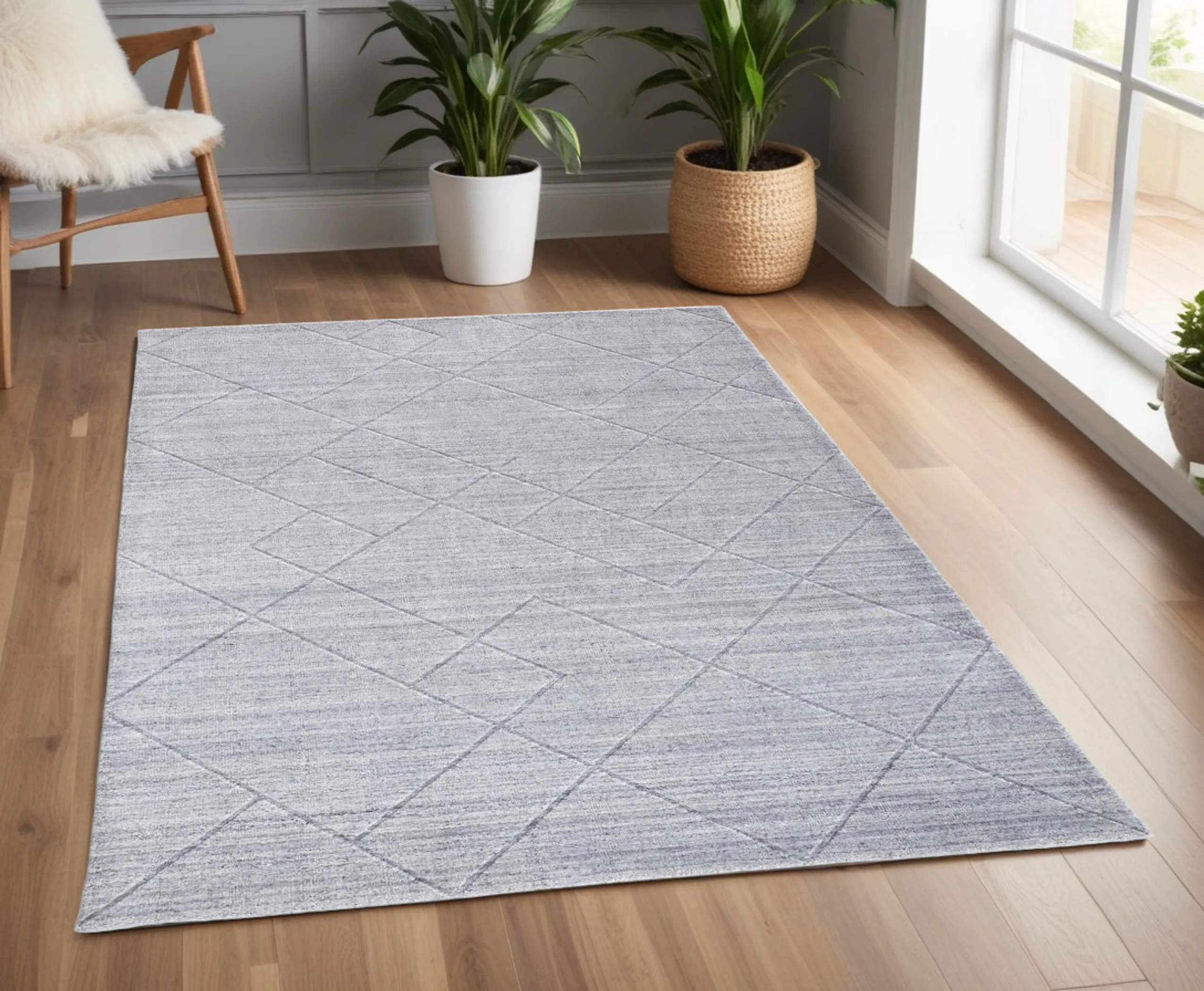 Thảm trải sàn dệt tay 1,2m x 1,8m kẻ sọc màu xám