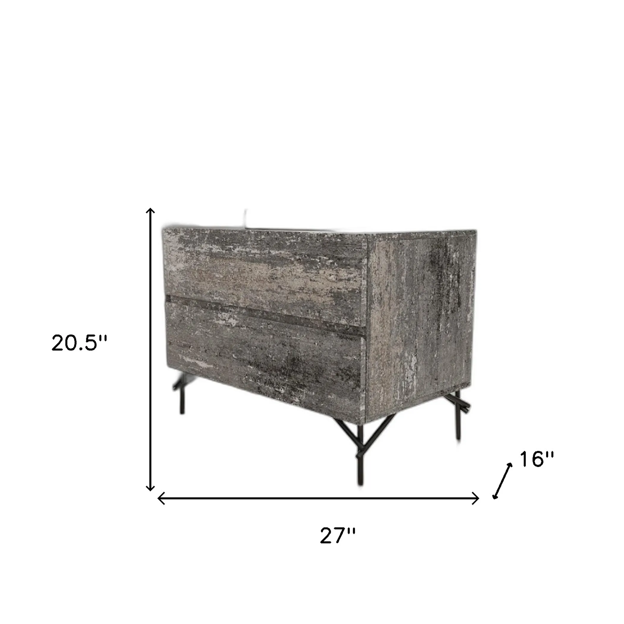 Tủ đầu giường hai ngăn kéo 53cm màu xám phong cách cũ kỹ - Ảnh 4