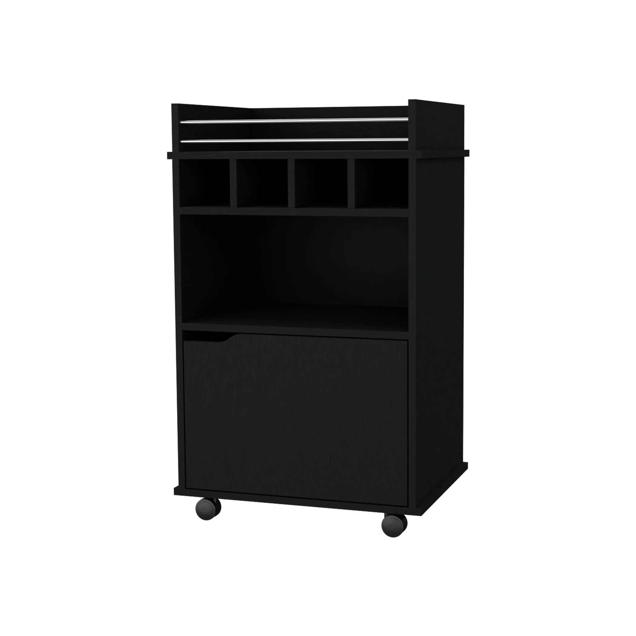 Xe đẩy quầy bar gỗ màu đen có kệ để rượu vang 56cm - Ảnh 2
