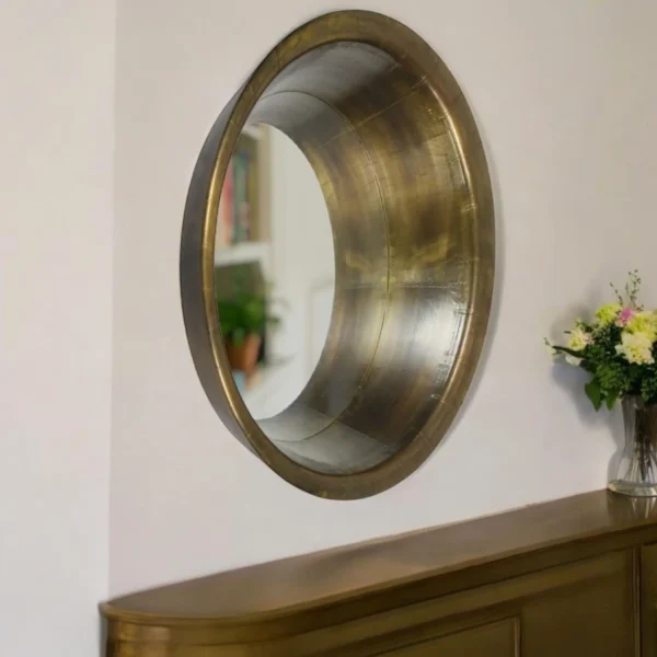 Gương trang trí tròn 53cm khung kim loại màu đồng thau