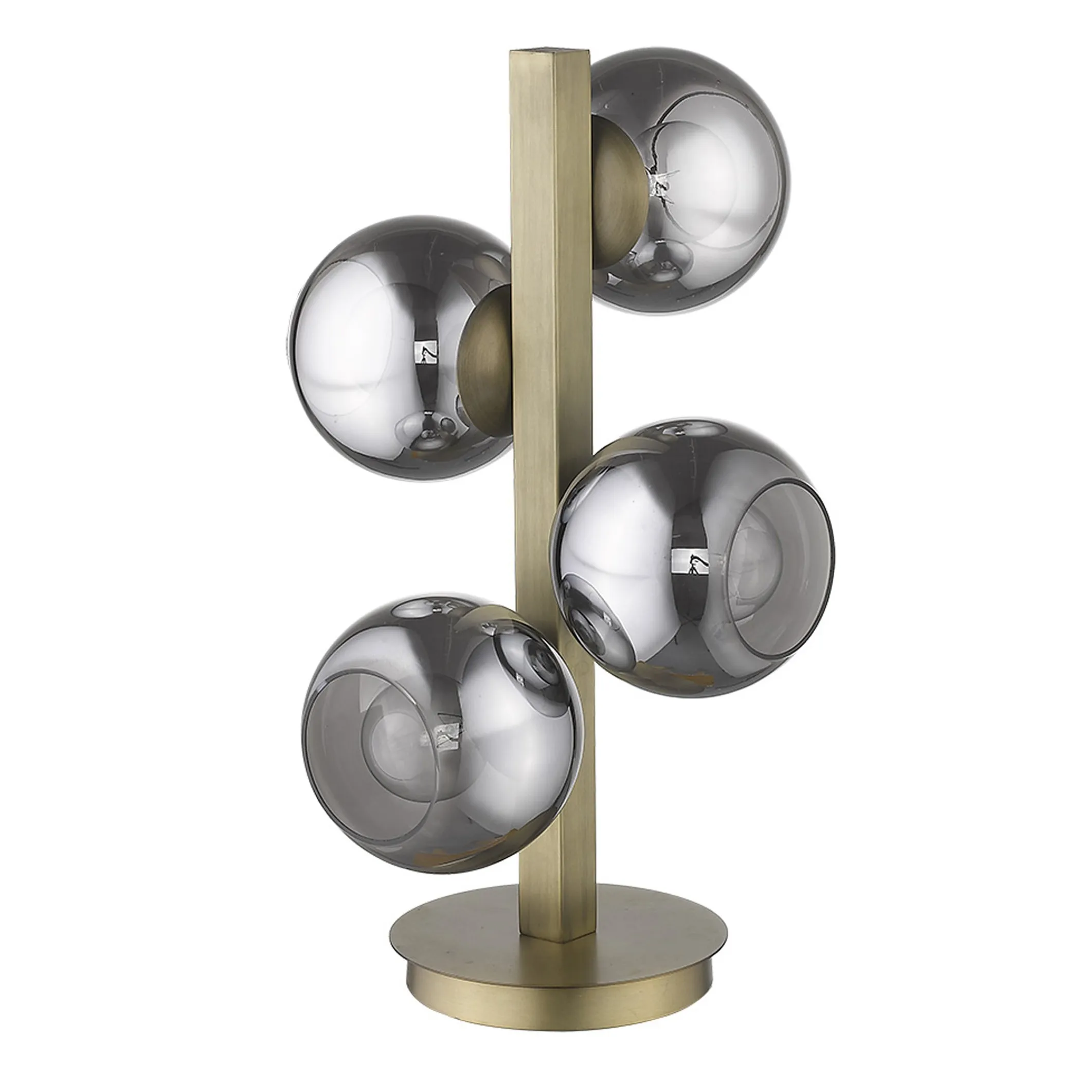 Đèn bàn nghệ thuật 4 bóng kim loại màu đồng thau 61cm chụp cầu ánh bạc - Ảnh 5