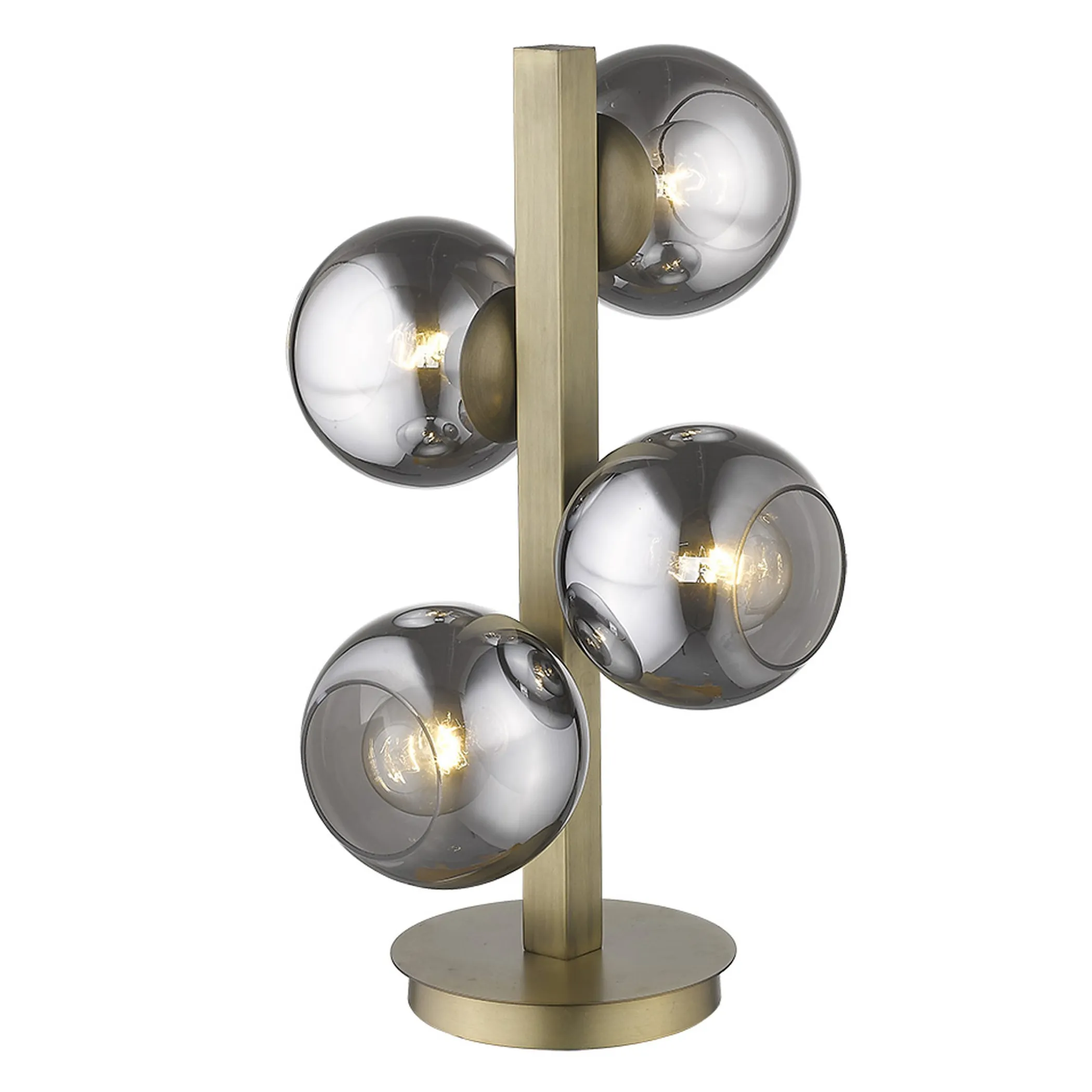 Đèn bàn nghệ thuật 4 bóng kim loại màu đồng thau 61cm chụp cầu ánh bạc - Ảnh 4
