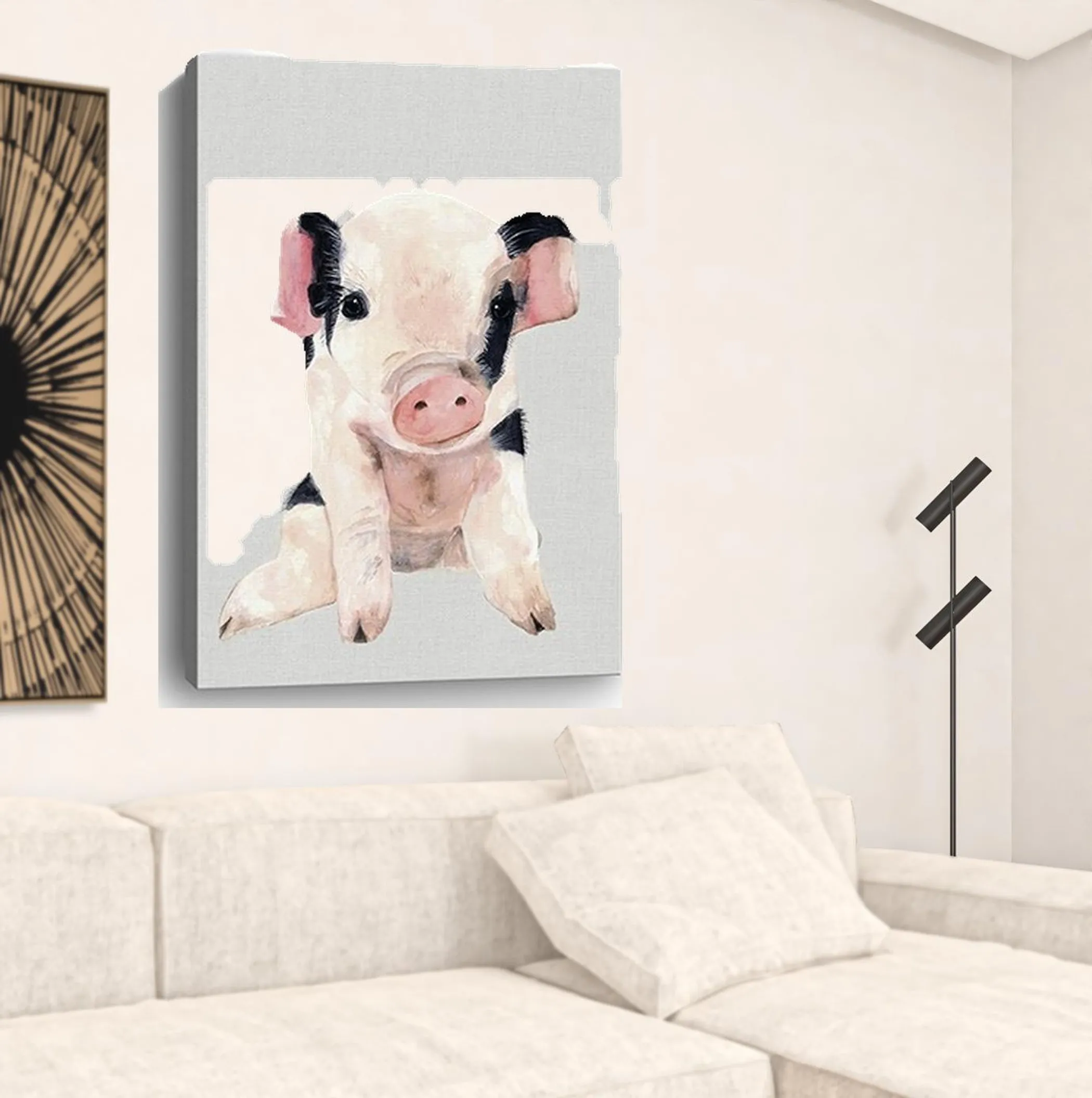 Tranh canvas không khung hình heo con màu hồng đáng yêu 122cm x 81cm - Ảnh 3
