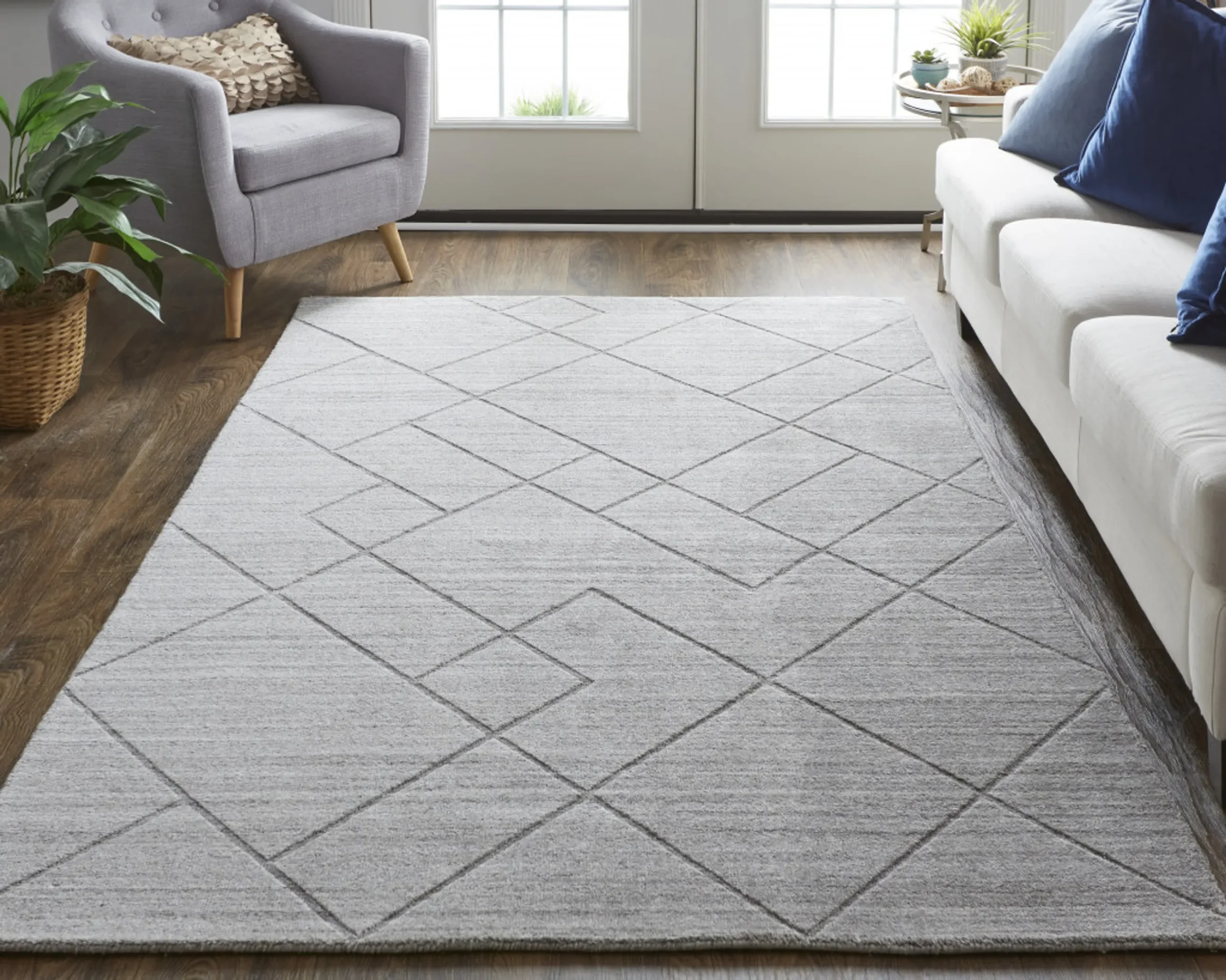 Thảm trải sàn dệt tay 2,4m x 3m kẻ sọc xám bạc - Ảnh 4