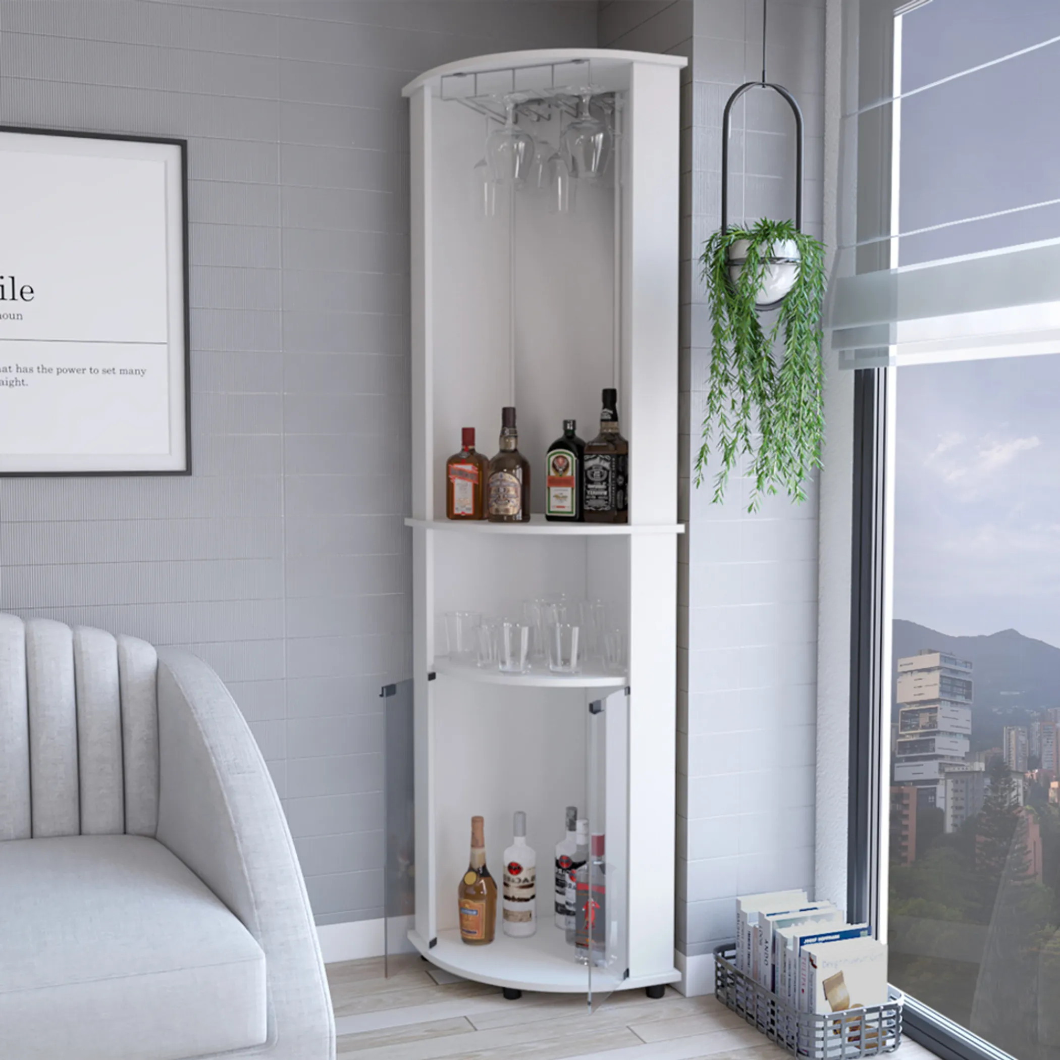 Tủ rượu góc bằng gỗ màu trắng 3 ngăn cao 190cm - Ảnh 6