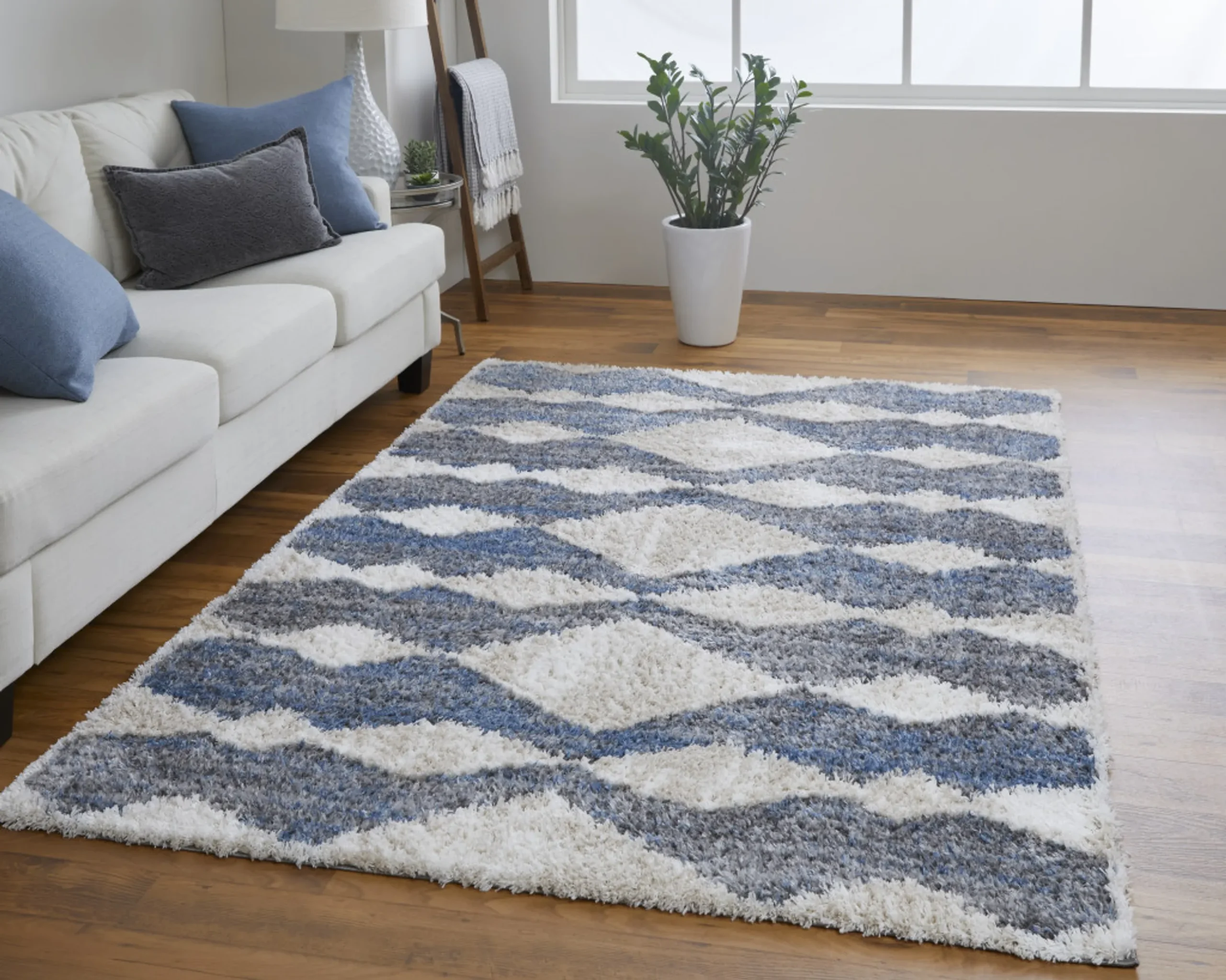 Thảm trải sàn dệt máy chống bám bẩn 1,5m x 2,4m họa tiết chevron ngà xám xanh - Ảnh 6