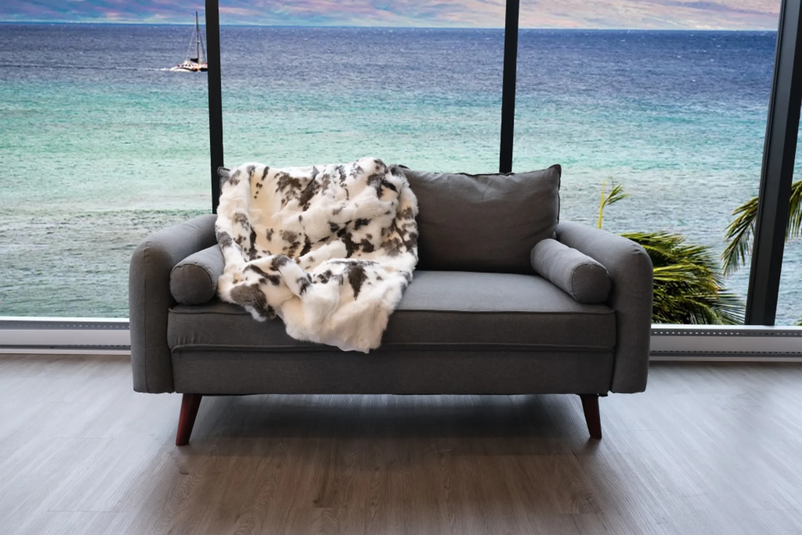 Chăn lông thỏ thật siêu mềm màu nâu trắng 127cm x 152cm - Ảnh 5