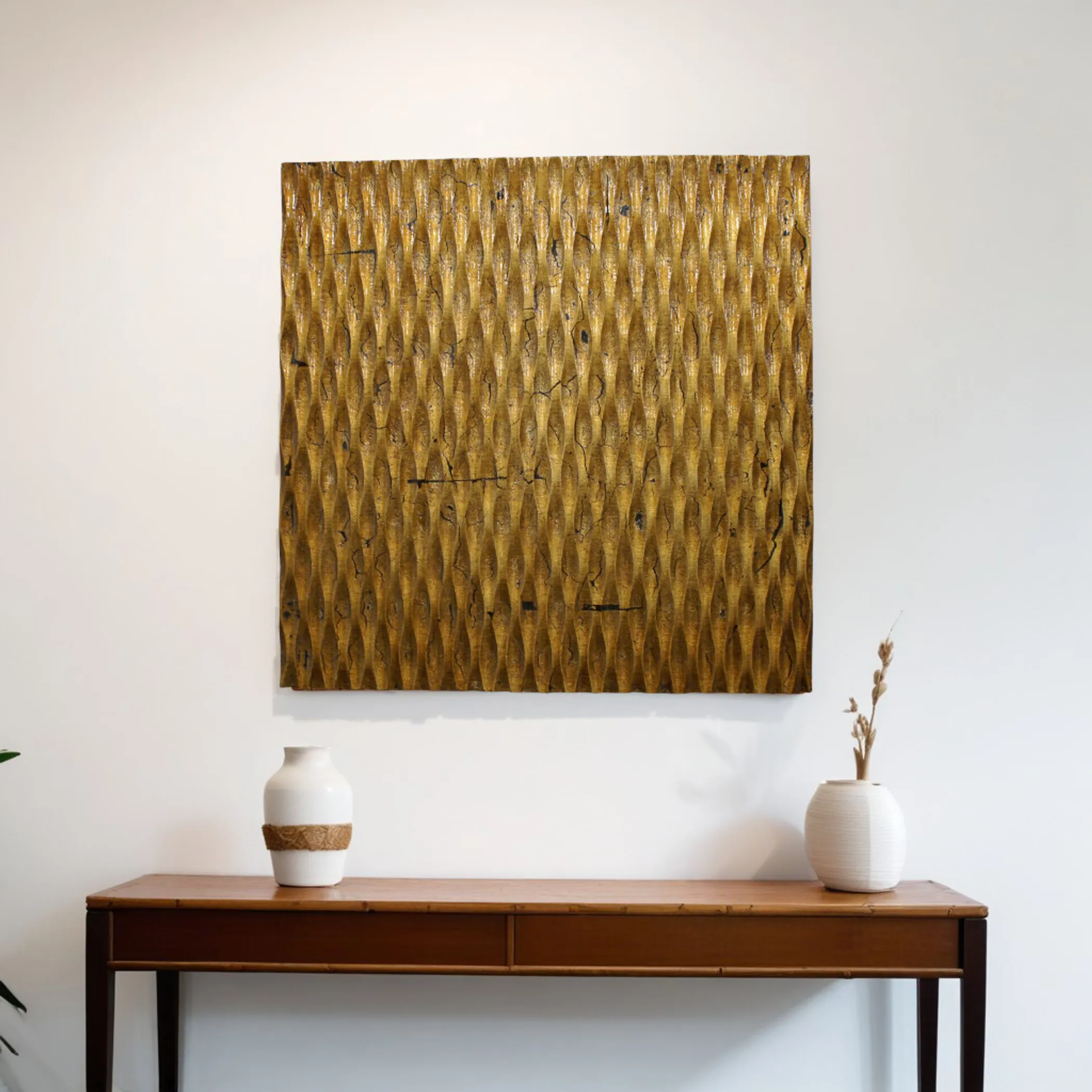 Tranh gỗ treo tường vân gợn sóng ánh vàng 61cm x 61cm - Ảnh 2