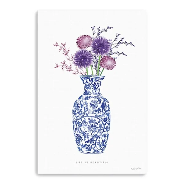 Tranh canvas bình hoa xanh trắng chủ đề Life 122cm x 81cm