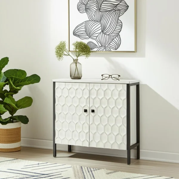 Tủ trang trí gỗ và kim loại chạm khắc hình học hai cánh 80cm