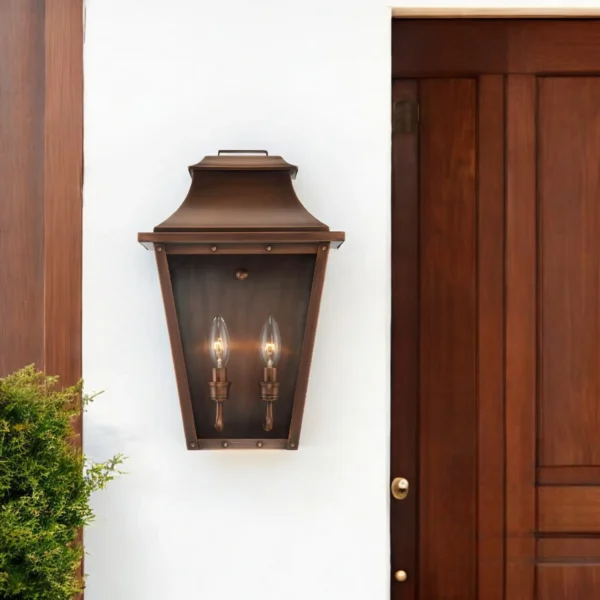 Đèn gắn tường Coventry 2 bóng đồng patina kiểu lồng đèn