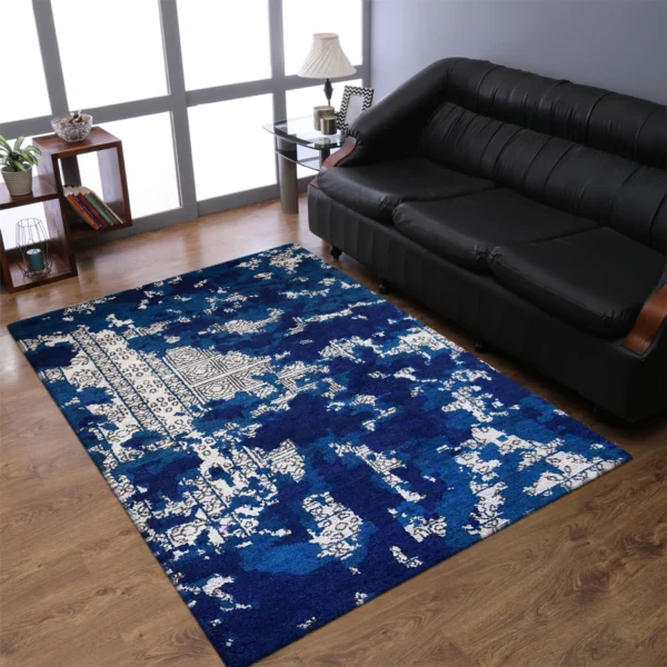 Thảm lụa dệt thắt tay Rugsotic Carpets họa tiết trừu tượng xanh be