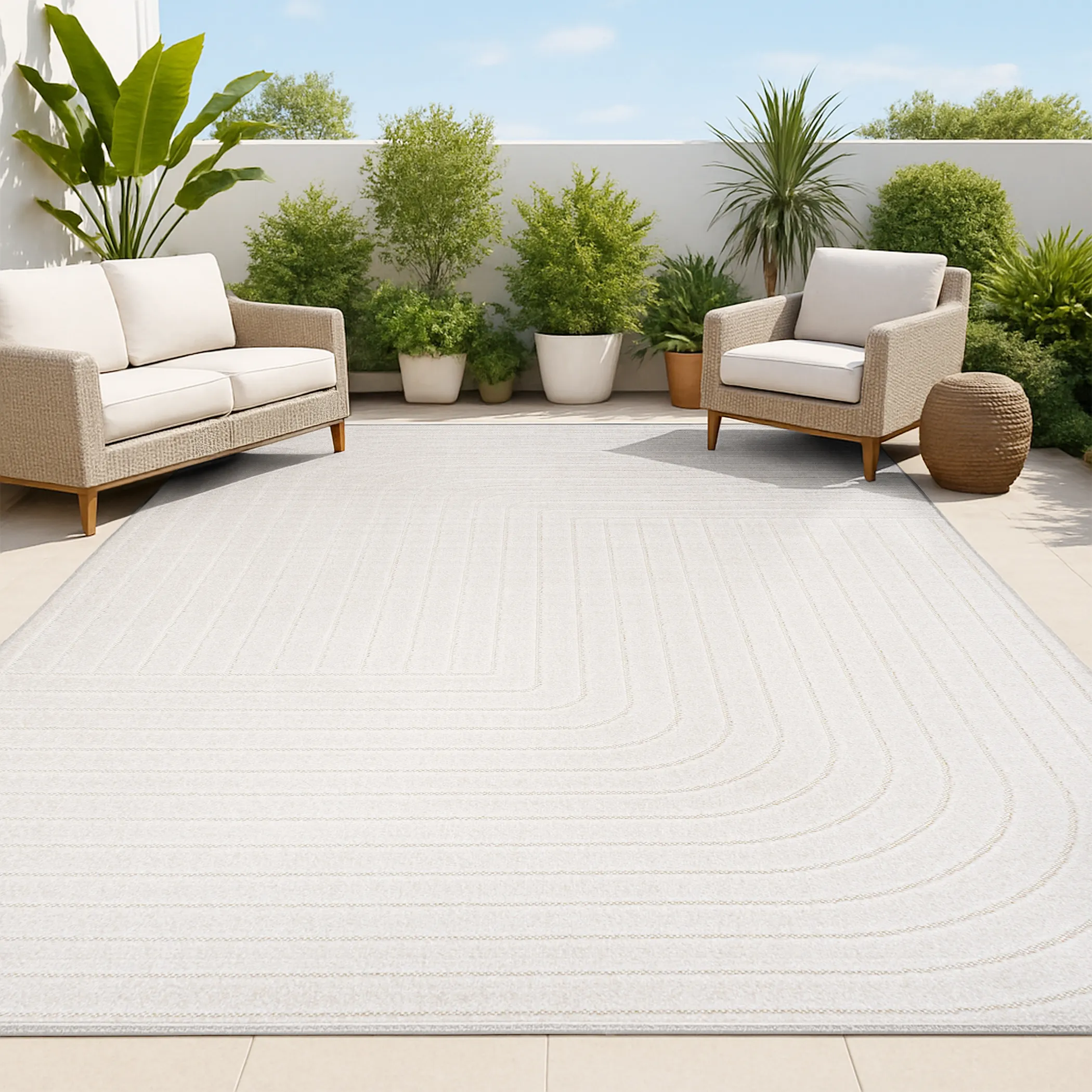 Thảm trải sàn trong nhà ngoài trời họa tiết sọc màu ngà kem 3,7m x 5,5m - Ảnh 3