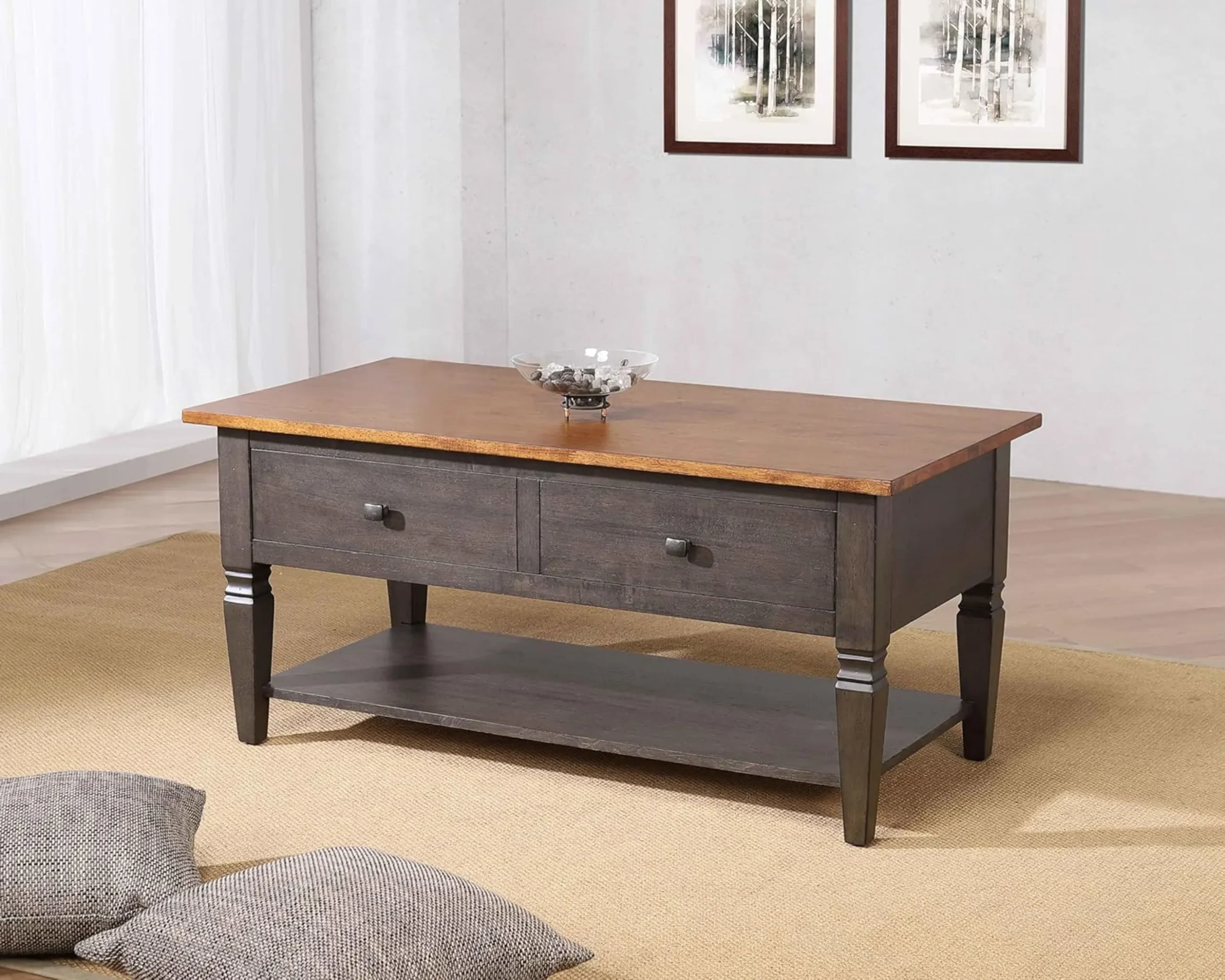 Bàn trà chữ nhật Sunset Trading Dakota 56cm x 112cm có ngăn kéo và kệ - Ảnh 2